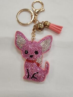 Pink Crystal Chihuahua Keychain with Tassel